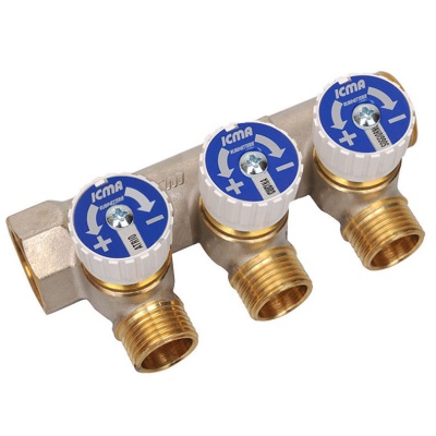 227 ICMA 3/4"х 3 Коллектор простой сборный с отсекающими кранами, выходы 1/2"M.RU